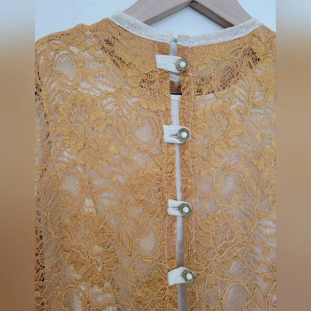 Flapper Dress Child Vintage Costume Gold and White Lace Fringe Youth Medium